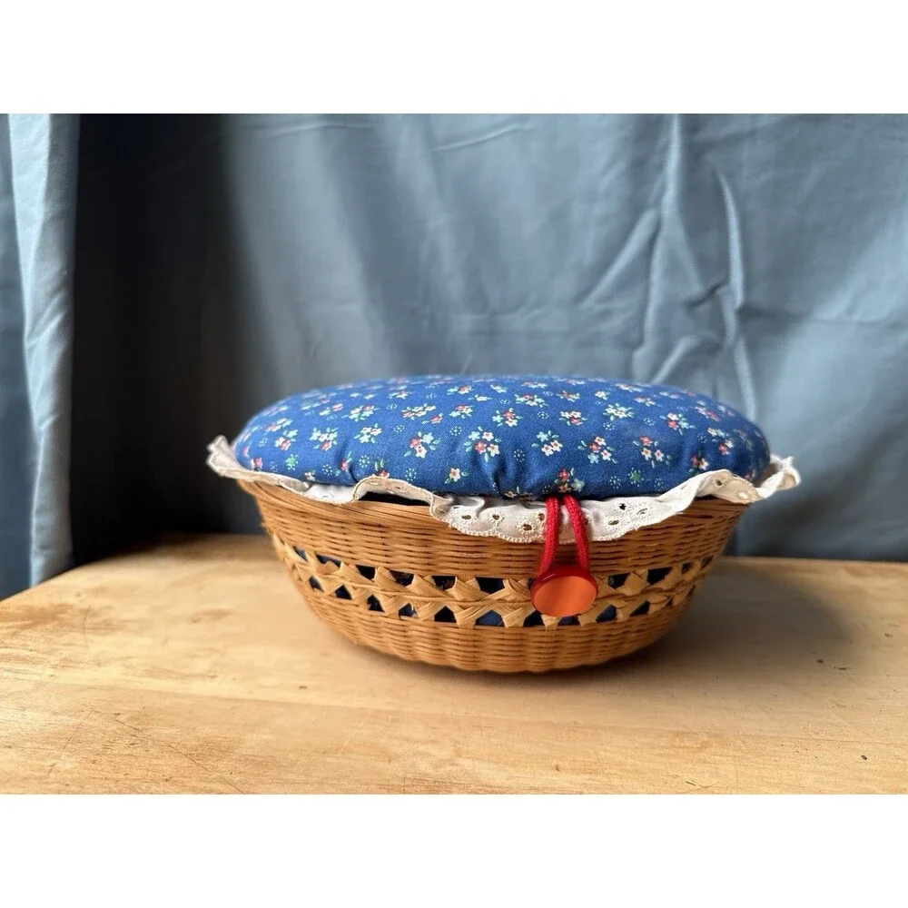 Vintage Floral Sewing Basket Organizing Storage Box Collectible